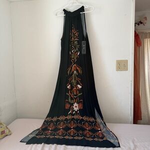 NWT MSK Size Large Black A-line Maxi Dress with floral Design